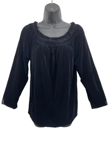 Kathie Lee schwarzes Samt Shirt Bluse Oberteil Damen M Langarm geraffter Ausschnitt - Bild 1 von 8
