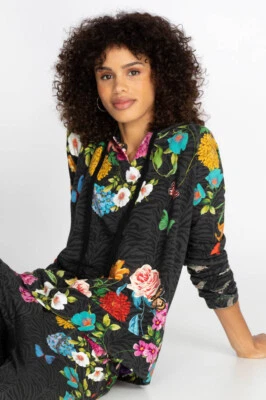 Johnny Was Blooming Breeze Pullover Sudadera con Capucha Gris Negro Top XXL NUEVO Foto 1 de 4