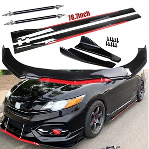 For Honda Civic SI Sedan Coupe Front Bumper Lip Splitter Spoiler + Strut Rods - Picture 1 of 19