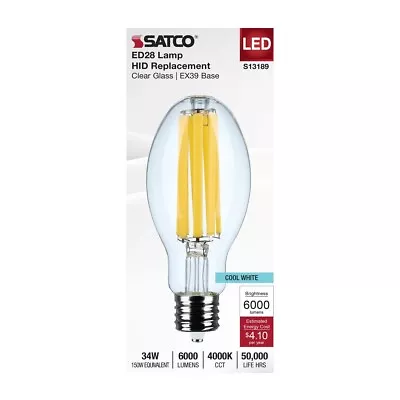 Satco S13189 - 34 Watt LED HID Replacement Bulb - 4000K - ED28  (1, 2, OR 6 PK) - Image 1 of 4