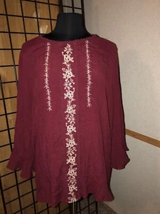 Perch by Blu-pepper 3/4 sleeve Embroidered front Tunic Size 3XL - Picture 1 of 5