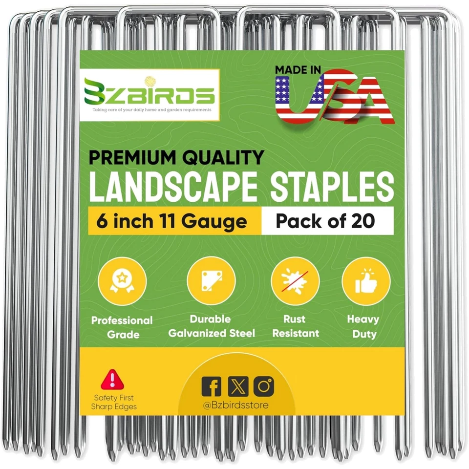 Garden Landscape Staples Galvanized Pins Lawn Stakes for Weed Fabric 20pk 6inch