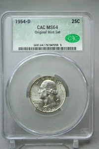 1954-D 25C Washington Quarter Original Mint Set CAC MS64 #7259 - Picture 1 of 4