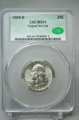 1954-D 25C Washington Quarter Original Mint Set CAC MS64 #7259 - Image 1 of 4