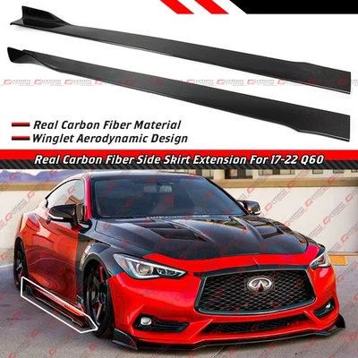 For 17-22 Infiniti Q60 Real Carbon Fiber Winglet Side Skirt Extension Splitter  - Imagen 1 de 4