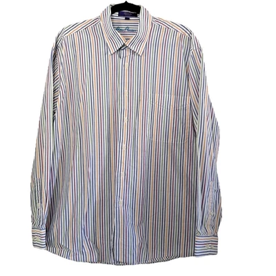 Alan Flusser 多色条纹经典正装衬衫男式 XL LS 多彩 — 第 1/4 张图片