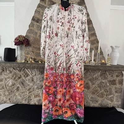 Maxi Ropa de Salón Boho Floral Primavera Años 60 70 De Colección Bolsillos Cremallera Puño Elastizado Foto 1 de 4