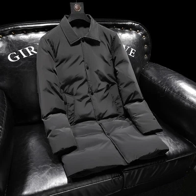 Mens Thickened Long 90% White Duck Down Jacket Collar Slim Fit Warm Down Jacket - Image 1 of 4