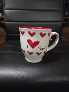 I Love You Mug Red Heart Valentine’s Day White Mug Red Interior Red Trim - Picture 1 of 6