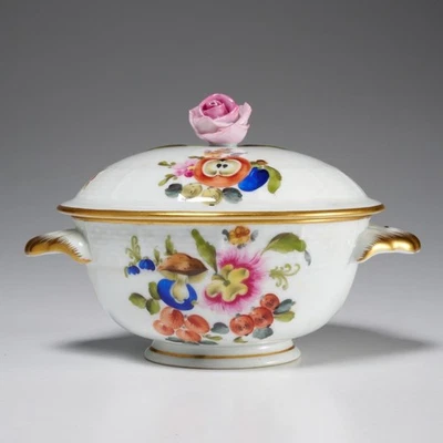 Azúcar vintage Herend Hungría pintado a mano porcelana dorada con tapa 5,75" w Foto 1 de 4