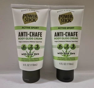 2 Pack Power Stick Active Sport Anti-Chafe Body Glide Cream with Aloe Vera 4oz - Picture 1 of 2