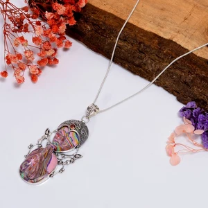 Collar Colgante Arco Iris Calsilica Granate Piedras Preciosas Plata de Ley 925 18" J830 - Imagen 1 de 6