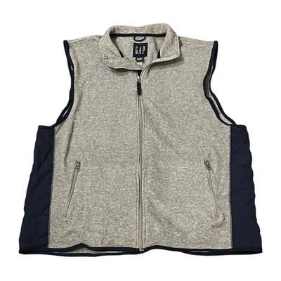 Vintage Gap fleece vest Nylon Sides Size 2XL Gray Navy Full Zip Y2K - Image 1 of 4