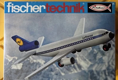Fischertechnik Jet Lufthansa DC-10 brinquedo de construção com caixa manual Alemanha década de 1970 - Imagem 1 de 4