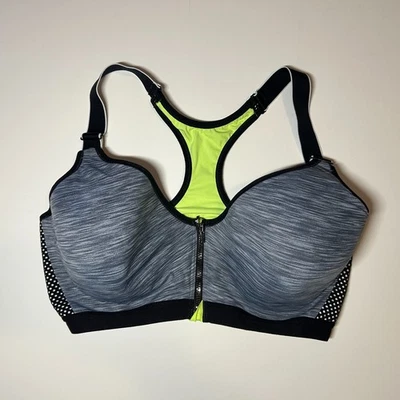 Sports Bra 40D Maidenform Gray Black Neon Racerback Zipper Front Plus Size - Image 1 of 4