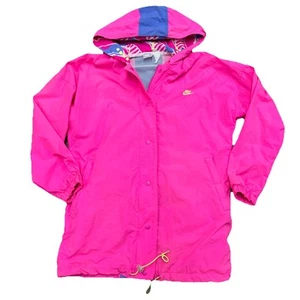 Nike VTG Windbreaker Track Jacket Colorblock Bright Pink 80s S Hooded - Picture 1 of 11