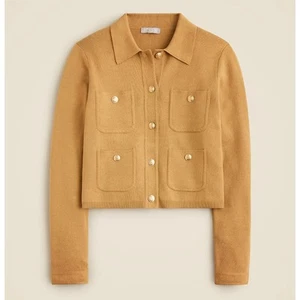 J.Crew Patch Tasca Maglione Donna Giacca Cotone Miele Marrone Preppy Small Nuovo con etichette - Foto 1 di 11