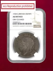 UK Crown Silver Coin 1928 NGC AU DETAILS OBV CLEANED - Picture 1 of 2