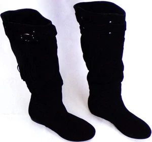 MADDEN GIRL 7M BUMARANG black faux-suede flat-heel slouch boots fabric uppers - Picture 1 of 13
