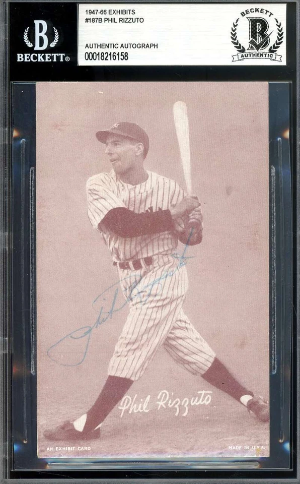 Phil Rizzuto Beckett BAS Signed 1947-66 Exhibits Rookie Autograph - Image 1 of 2