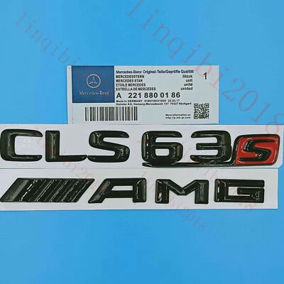 Pegatina insignia emblemática maletero letras negro brillante "CLS63s+ AMG" para Mercedes Benz CLS Foto 1 de 4