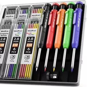 Nicpro 5 Pack Carpenter Pencil with Sharpener, Mechanical Pencils Set with 41 Re - Picture 1 of 12
