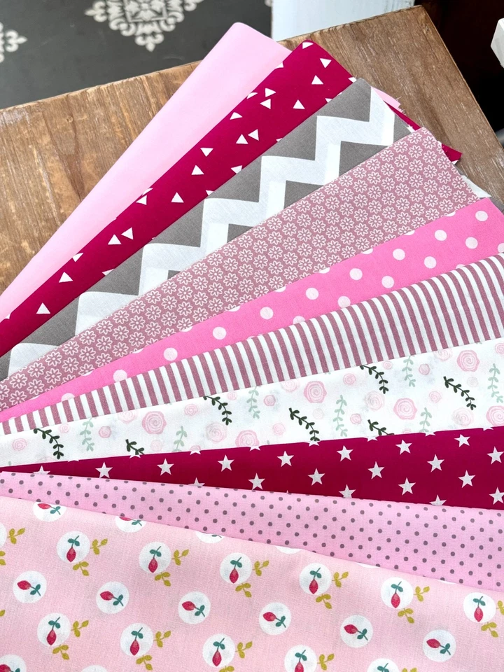 Neu 10x Stoffe Stoffpaket Patchwork Baumwollstoff Rosa Röschen Rosalie 25x35cm - Bild 1 von 1