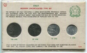 Italy Unc 4-Coin Type Set 5, 10, 50,& 100 Lire Coins 1954, 1956, 1964, 1965 - Picture 1 of 2
