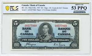 1937 $5 Bank of Canada - About Uncirculated, BC-23c, PCGS AU53 PPQ - Picture 1 of 2