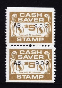 $5.00  CASH SAVER STAMP PAIR  IN  LIGHT  BROWN. - Bild 1 von 1