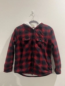 Boston Traders Jacket Womens Medium Red Black Buffalo Plaid Sherpa Lined Flannel - Picture 1 of 7