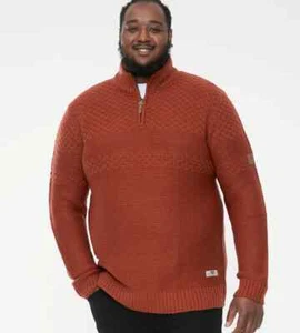 D555 Duke Big Mens Rust Jumper Jacquard Knitted 1/4 Zip 2XL 3XL 4XL 5XL (801602) - Picture 1 of 10