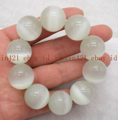 Enorme pulseira de contas de pedra preciosa olho de gato opala multicolorida natural 20 mm 7,5" AAA+ - Imagem 1 de 4