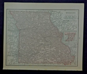 1911 antiguo mapa de Rand McNally de Missouri con copia de historia/demografía - Imagen 1 de 3