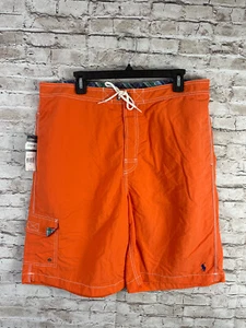 NEW Polo Ralph Lauren Swim Trunks Shorts Mens XL Orange Flat Front Nylon Beach - Picture 1 of 9