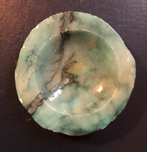 VTG  Genuine Alabaster Trinket Dish Hand Carved Italy Marble Bluish Green Stone - Picture 1 of 3
