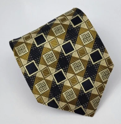 Bachrach шелковый галстук золото синий черный геометрический мужчин галстук Италии 59 x 3,75 - Изображение 1 из 4