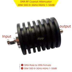 SMA RF Coaxial Attenuator 30W 50Ω 0-3GHz/4GHz 1/2/3/5/6/10/15/20/25/30/40/50dB - Picture 1 of 19