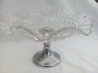 Cake/candy/fruit serving dish in clear pressed glass on metal pedestal, Art Deco