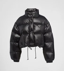 NWOT PRADA Re-Nylon Cropped Convertible Down Jacket 40 2/4 Black Logo Vest Small - Picture 1 of 16