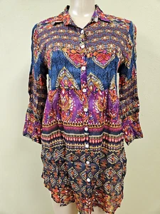 Floral Print Shirt Love & Kyla Oversized Tunic Button Up Size S Multicolor NWT - Picture 1 of 6