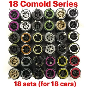18 juegos de ruedas y neumáticos COMOLD escala 1/64 de plástico 6 radios aptos para coche diecast - Imagen 1 de 10