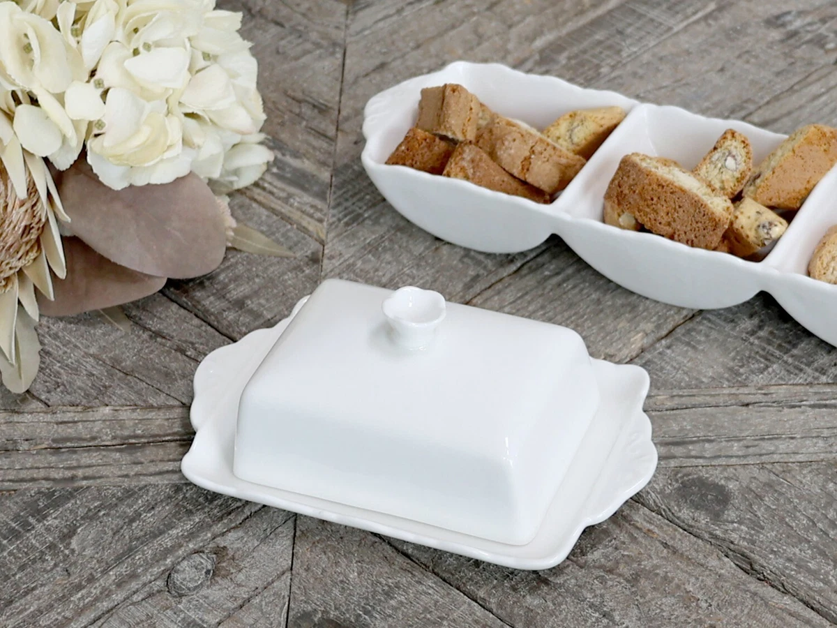 Retro Butterdose Aus Emaille - Weiß Mit Vintage Design | Perfekt Für 250 G Butter