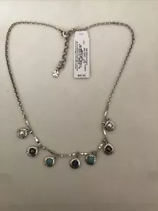 Lucky Brand Silver Tone Collar Necklace With Round Semi-Precious Accents NWT - Picture 1 of 12