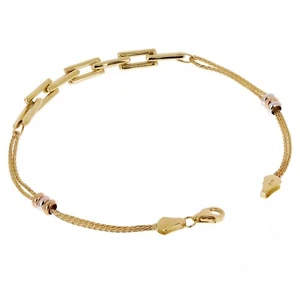 Italian 14k Tri-Color Gold Spiga, Link & Charm Bracelet 7.5" 3.7 grams - Picture 1 of 5