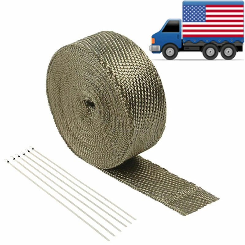 Expedited 2" 50ft Titanium Exhaust Header Pipe Heat Wrap 6 Ties