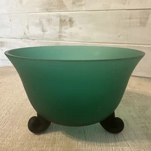 Vintage Satin Glass Bowl Green Footed Dish With Three Black Curled Feet 5.25” W - Picture 1 of 7