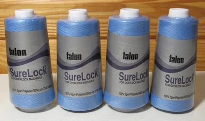 Lot of 4 Talon SureLock 100% Polyester Thread 3000 yd Spools Color 218 Blue - Image 1 of 2