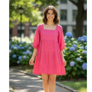 Beyond Words Minikleid Damen Gr. XS rosa eckiger Ausschnitt Stufen Babydoll minimalistisch - Bild 1 von 10