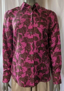 J Crew Seide Twill Fuchsia Braun Löwe Druck Button Down Hemd 6 Neu mit Etikett - Bild 1 von 16